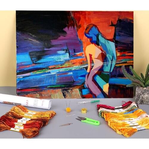 Landscape Figure Printed Water-Soluble Canvas 11CT Cross-Stitch Kit Embroidery DMC Threads Handmade Hobby Handiwork Decor