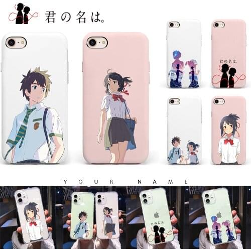 Transparent Phone Case for iPhone 11 12 mini pro X XS MAX 7 8 Plus XR Soft TPU Color Pink Mobile bags Anime Couples Your Name