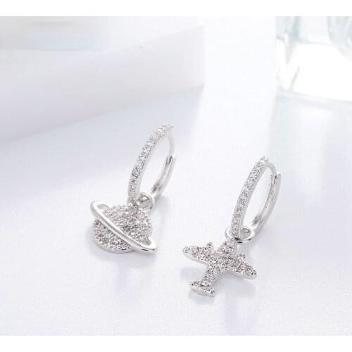Luxury Brand Airplane And Moon Earrings Micro shiny Cz For Cute gold and silver color Hoop Earrings For Women Fashion Jewelry
