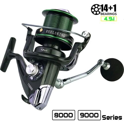Spinning Fishing Reel 8000 9000 Series 14+1BB 4.9:1 Gear Ratio Carp Bass Fishing Wheel All Metal Spool Fish Tackle Accessories