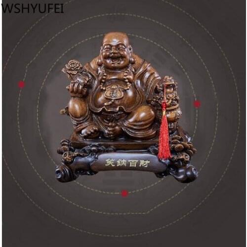 1pc Modern Smiling Buddha Resin Statue Chinese Style Crafts Home Decor Birthday Present Christmas Living Room Decorations