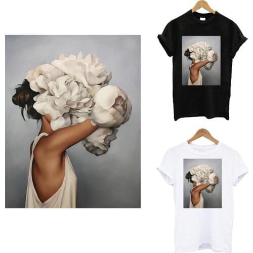 Aesthetic Girl Thermo Applique Sticker On Clothes Heat-Sensitive Iron On Girl T-shirt Transfers Patches DIY Flower Patch Decor