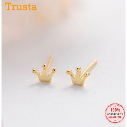 Trustdavis Real 925 Sterling Silver Charm Sweet Mini Crown Stud Earrings For Women Wedding Party Fine S925 Jewelry Gift DA1683