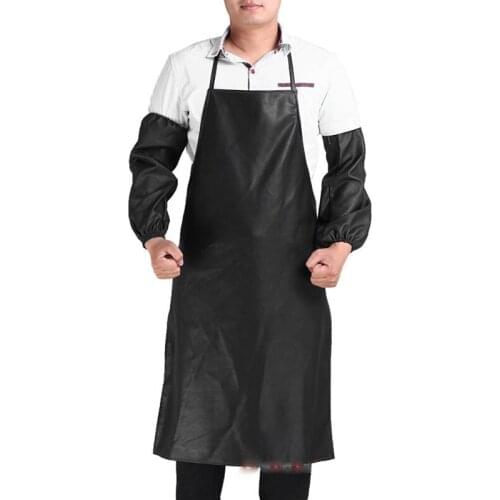 Waterproof Men Stain-Resistant Leather Aprons Kitchen Dishwashing BBQ Bib