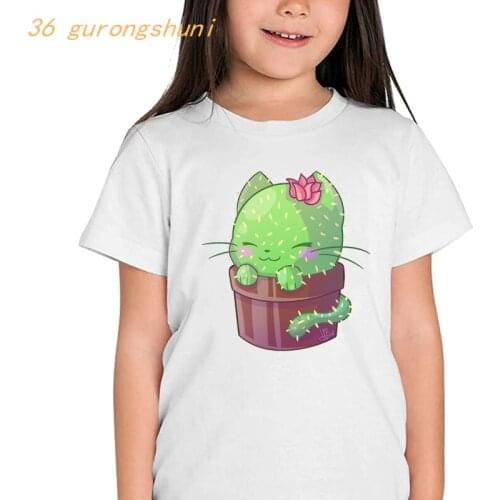 Funny t shirt boys t shirts cute cactus cat drawing kids tshirt flowerpot kid t-shirts tops for girls shirts children clothes
