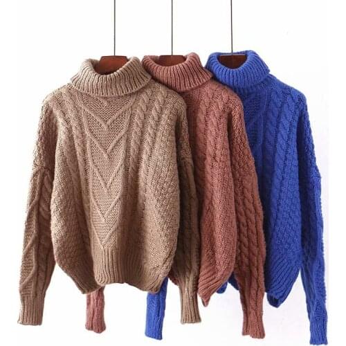Korean womens clothing wholesale 2020 autumn and winter new style lazy wind solid color Turn-down Collar twist pullover sweater