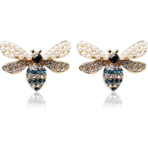 Hot Sale Bee Animal Drop Earrings pearl Rhinestone Bee Hoop Earrings For Women Cute honeybee Fine Jewelry Gift Bijoux