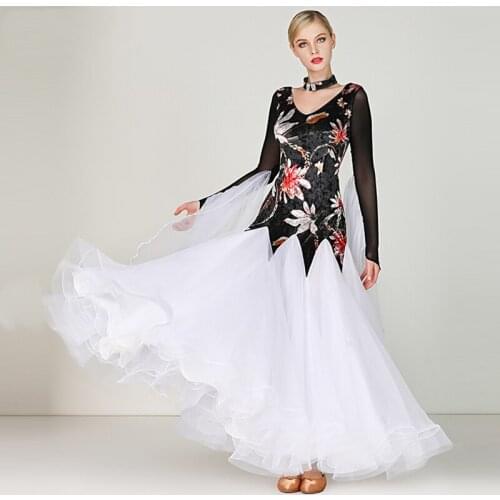 Women adult ballroom dress fabric Color warm winter modern waltz practise skirts dress ball dance costumes printing suit
