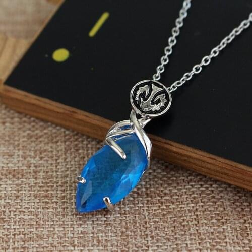 ZXMJ Hot Game FINAL FANTASY VII Yuna Necklace Blue Crystal Long Link Pendants Fashion Charm statement jewelry Gifts For Women