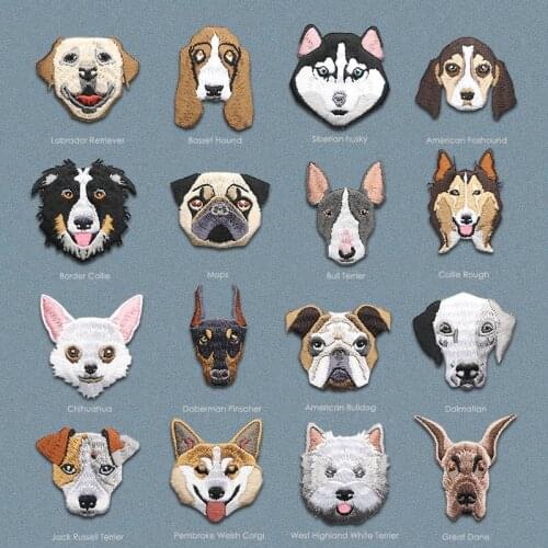 1PC Labrador Doberman Mopshond Dog Embroidered Patches for Clothing on Clothes Iron On Patch Applique Cute Stickers for Clothes