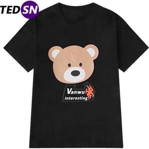 2021 Summer Casual Harajuku Streetwear Hip Hop Loose Cute Bear Anime Print Maneskin Oversize Mens Cotton T-shirt Top Tees