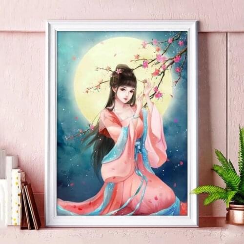 5D DIY Diamond Painting Chinese Classical Beauty Moonlight Fairy Embroidery Art Full Drill Cross Stitch Rhinestone Home Decor