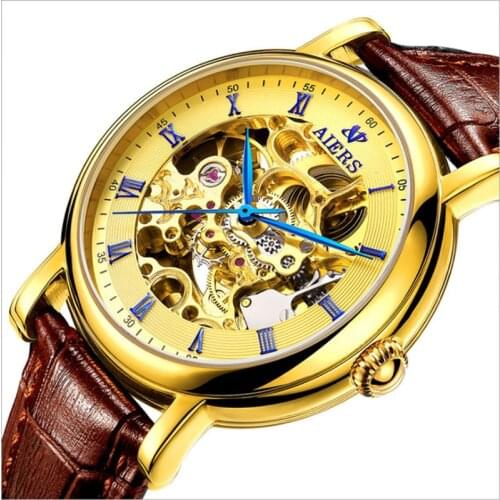AIERSH Mens Gold Watch