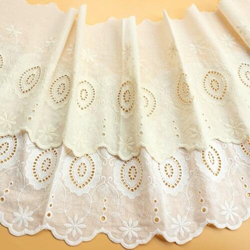 Off-white Beige Cotton Embroidered Lace Fabric Trim Home Furnishing Fabric Curtain Sewing DIY Accessories RS3600