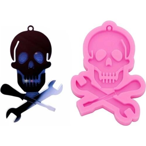 Shiny Skull Wrench Epoxy Resin Mold Keychain Pendant Silicone Mould DIY Crafts Jewelry Necklace Earrings Clay Polymer Tools