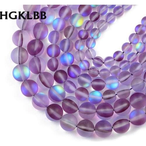 HGKLBB Natural Stone Matte Violet Labradorite Flash Austria Crystal Round Loose beads for Jewelry making DIY bracelets 6/8/10MM