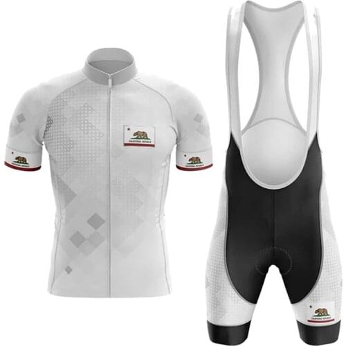 CALIFORNIA Republic Cycling Jersey Set Maillot Ciclismo Hombre Short Sleeve Bike Clothing Bib Shorts Gel Breathable Pad MTB