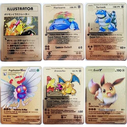 5 Styles Pokemon French Version Cards Charizard 1st Edition Gold Metal Cards VMAX V Anime Battle Game Carte Collection Toys