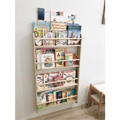 Child Teenage Bookshelf 4 Shelves Wood Magazine Rack Newspaper rack, big size book shelf, book corner cabinets, bookcase shelves