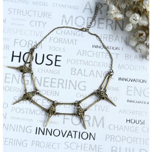 The RAVEN Pendant Necklace Antiqued Brass Bird Skull, Chocker Necklace Unisex Mens Necklace Boho Statement Necklace