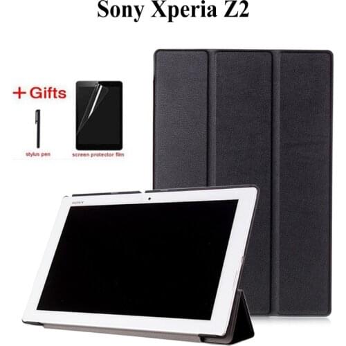 Magnetic 3 Folding Folio Stand Case for Sony Xperia Z2 10.1 inch Tablet Flip PU Leather Stand Protective Funda Case+film+pen