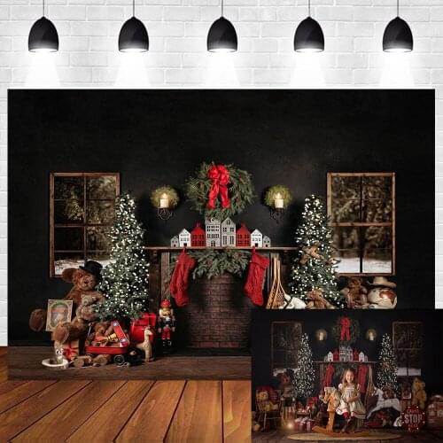 Mehofond Photography Background Christmas Tree Lights Wreaths Fireplace Toy Socks Birthday Party Backdrop Photocall Photo Studio