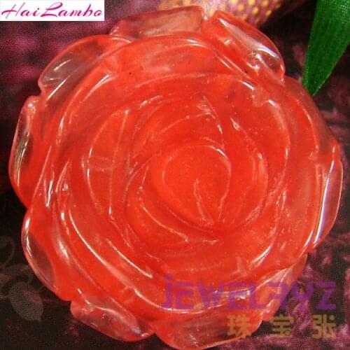 Hailambo Fashion Beautiful Volcano Cherry Quartz Carved Rose Pendant Stone Flower Pendant Figurine Lucky Jewelry for Gift RP02