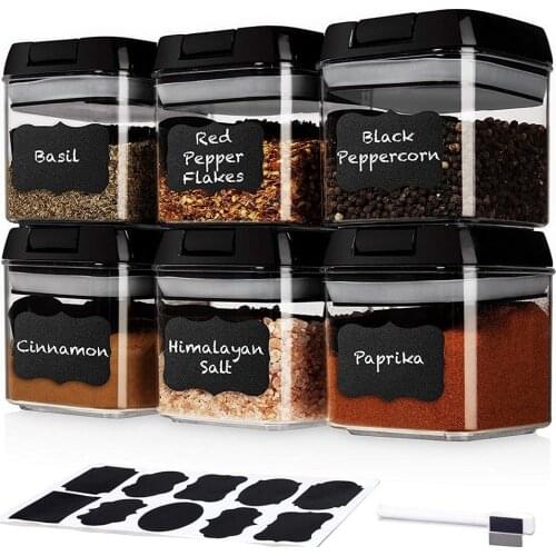 6 Pcs Mini Spices Jar Set-Black Plastic Food Storage Containerswith Lids Kitchen Organizer Canister Sets for Herbs Seasoning Box