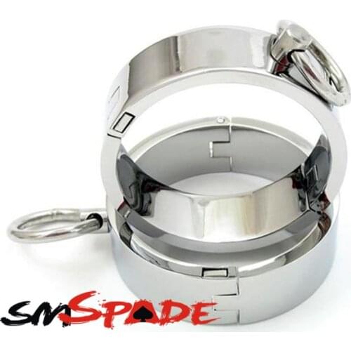 Silver Stainless Steel Handcuffs and ankle cuffs with Lock,metal wrist cuffs for sex restraint metal handcuffs with chain