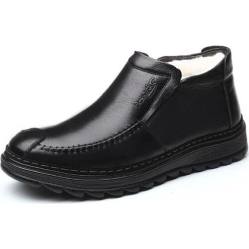 New Fashion Winter Shoes Dad Warm Shoes Men Boots Genuine Leather Wool Boots Flat Non-slip Casual Shoes Men Shoes Snow Boots