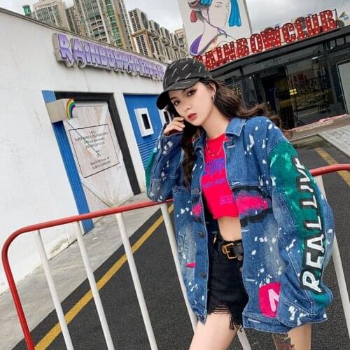 2020 Fashion The New Loose Leisure Wild Weird Printing Denim Jacket Free Shipping
