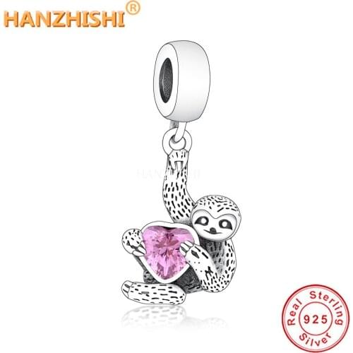 2022 New 925 Sterling Silver Orangutan Heart Beads Dangle Charms Fits Original Pandora Charms Bracelets DIY Jewelry Making
