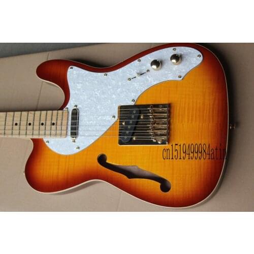 Free shipping new Semi-hollow electric guitar models single F-hole gold metal guitar @9