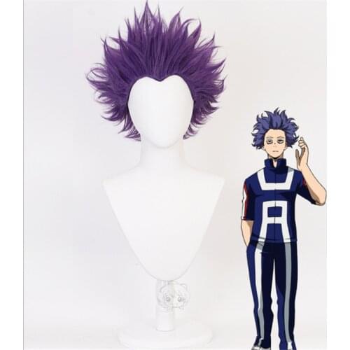 My Hero Academia Shinso Hitoshi Cosplay Hair Wig Short Mixed purple Baku no Hero Cosplay Wig Hollowen Cos Custome