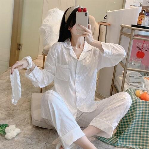 Women Pajamas Set Satin Sleepwear V Neck Design Luxury Nightwear Silk Like Plaid Four-piece Suit Pyjama Pour Femme Pijama Mujer