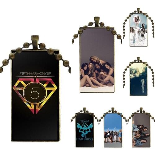 Loving Fifth Harmony Logo Glass Cabochon Pendant Necklace Rectangle Fashion Necklace For Women Kids