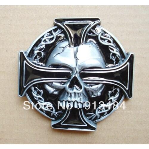 Skull belt buckle with black enamel with pewter finish JF-B451 free shipping