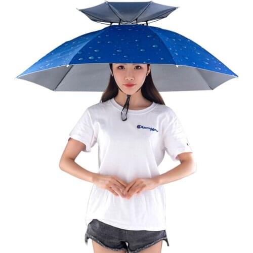 Fishing Umbrella Hat Double-layer Head-mounted Umbrella Windproof and Rainproof Overhead Sunshade Outdoor Folding Umbrella Hat