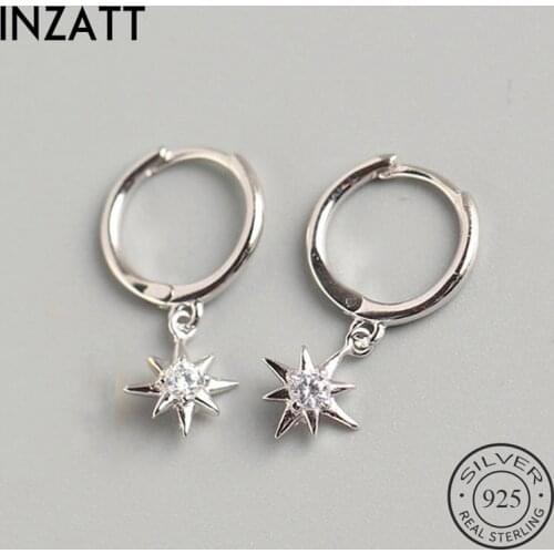 INZATT Real 925 Sterling Silve Zircon Star Hoop Earrings For Fashion Women Party Fine Jewelry Minimalist Accessories Cute Gift