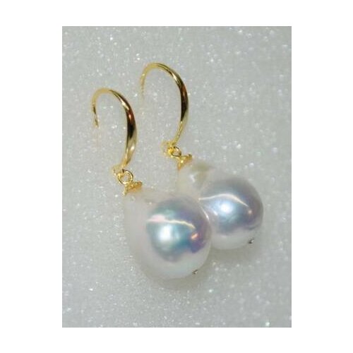 AA++ Luster smooth rare white 11.5-12*14 mm baroque kasumi pearl dangle earring