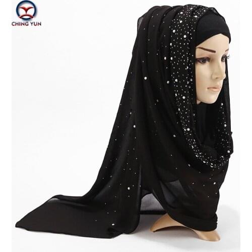 CHINGYUN Women Scarf Brand Hot drilling Soft Bandana Fashion Woman Ladies Muslim Wrapped Hollow Pearl Chiffon Women Long Scarves
