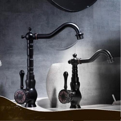 Basin Faucets Black Bathroom Sink Mixer Deck Mounted Single Handle Single Hole Bathroom Faucet Brass Hot and Cold kitchen faucet