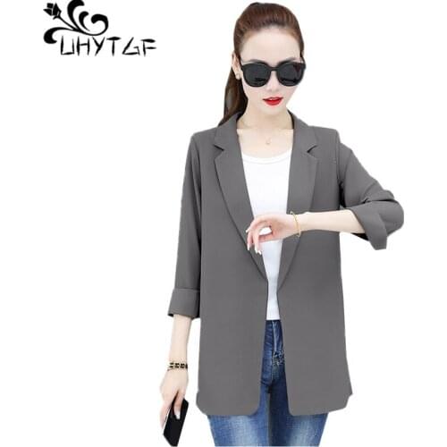 UHYTGF Fashion Chiffon Thin Sun Protection Clothing Womens 2021 Summer Blazer Jacket Breathable Loose Plus Size Tops Coats 1419