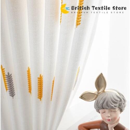 Nordic Modern Ins Wind Curtain Finished Light and Impermeable Embroidered Yarn Balcony Bay Window Wheat Ear White Curtains