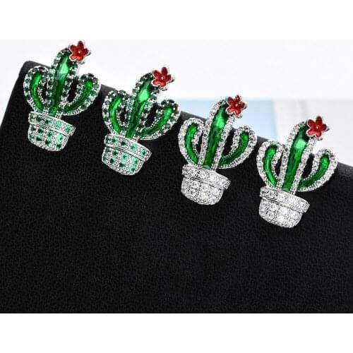 High-end high-quality plant cactus zircon earrings sweet romantic fashion jewelry zircon earrings (female / female)