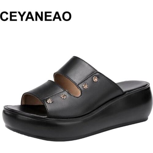 CEYANEAO Wedges Middle Heel Sandal Women Summer New Fashion Soft Bottom Platform Open Toe Large Size 41 42 43 White Sandals