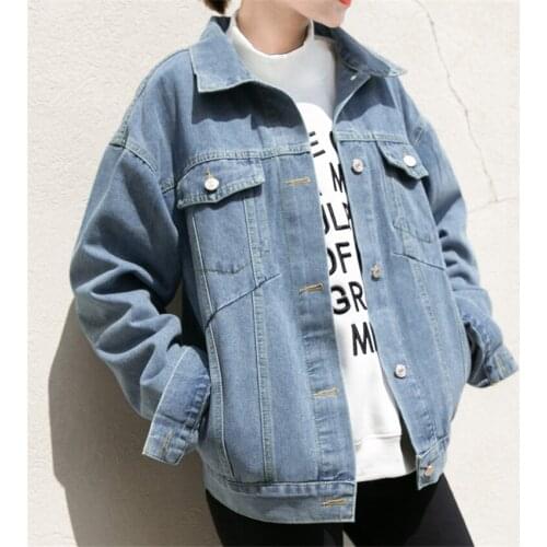 2019 Spring Big Size Women Denim Jackets BF Style Girl Lapel Jeans Jacket Casual Autumn Lady Long Sleeve Blue Coats Feminino 749