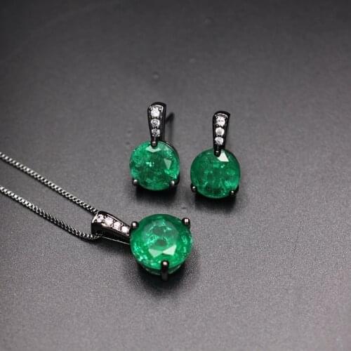 Fusion Stone Round Shape Pendant Necklace Stud Earrings Jewelry Sets For Women Cubic zirconia Colorful Fashion party Jewelry Set