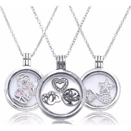 Silver Floating Locket Large Necklace With Petites 925 Sterling Silver Jewelry Elegant Necklace For Woman Fashion Jewelry