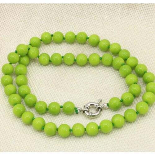 New trendy 8mm green baking paint glass round beads chain necklace for women party gifts clavicle choker jewelry 18inch B3220